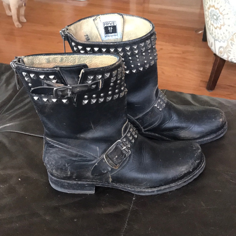 Black studded Frye boots